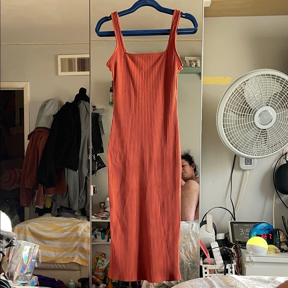 Wild Fable Orange Ribbed Midi Dress
